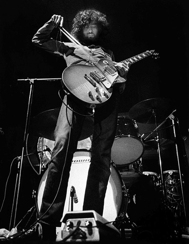 Jimmy Page On Stage Playing with Violin Bow, Belfast, 1971 San