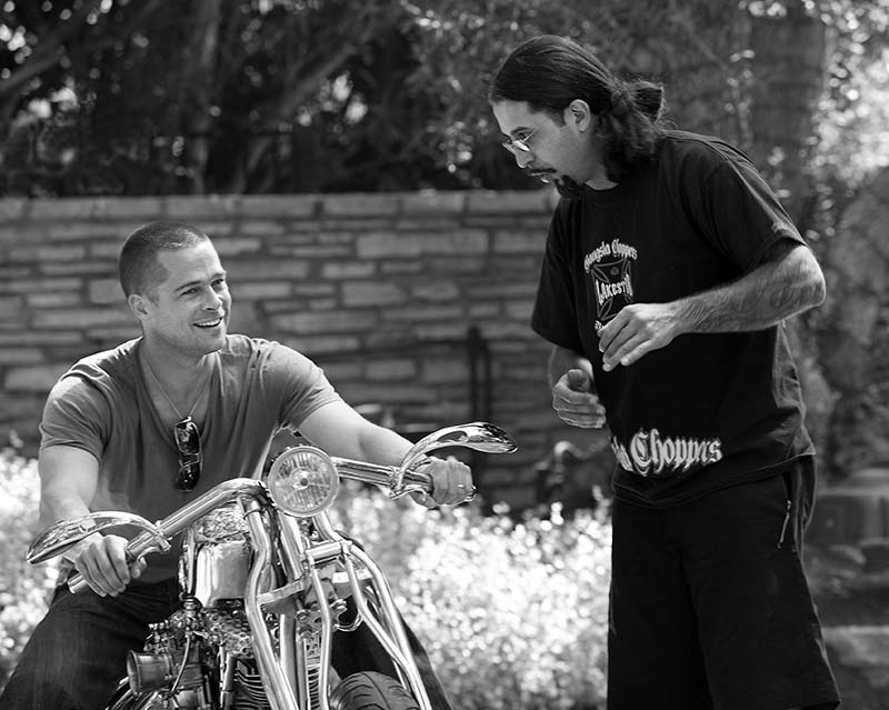 Brad Pitt, Alan Lee and Custom Chopper, CA, 2003