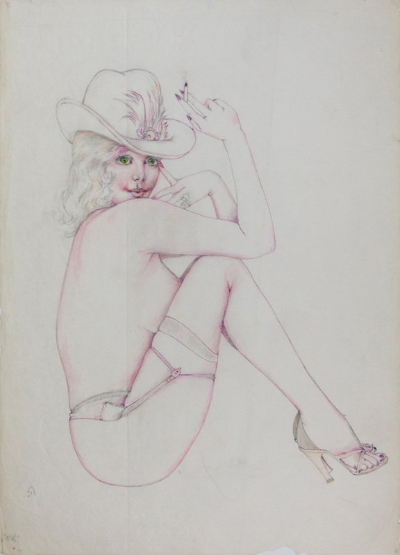 Study of a Seated Young Girl Wearing a Feathered Derby, 1975