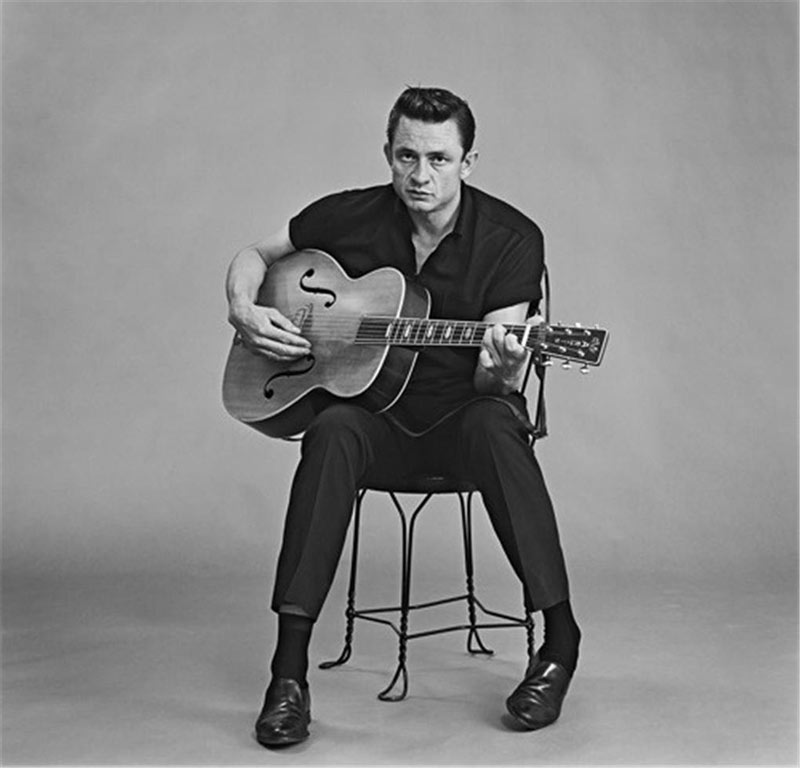 Johnny Cash Seated with Guitar, Photo Studio, Los Angeles, CA, April 3, 1962