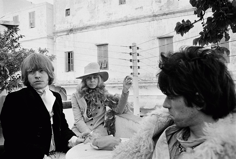 Brian Jones, Anita Pallenberg, and Keith Richards at a Cafe, Marrakesh, Morocco, 1967