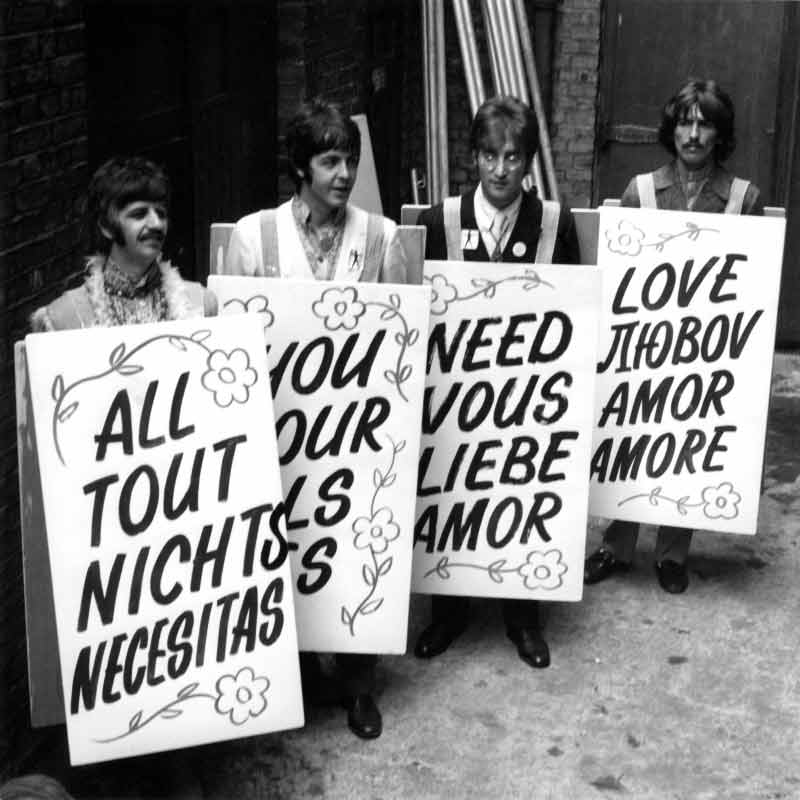 The Beatles With All You Need is Love Signs, Abbey Road, 1967