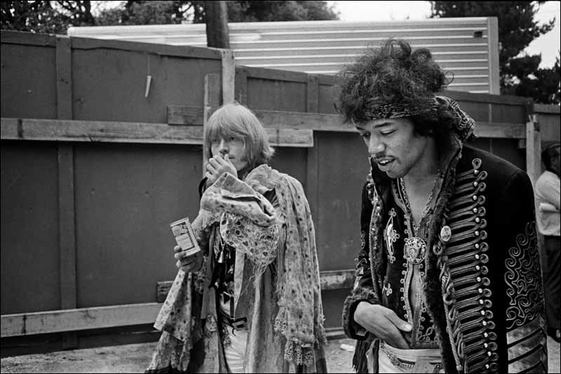 Brian Jones with Jimi Hendrix, Monterey Pop Festival, 1967