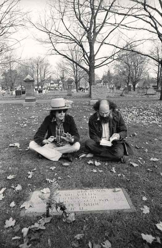 *Bob Dylan & Allen Ginsberg at Jack Kerouac’s Grave, Lowell, MA, 1975