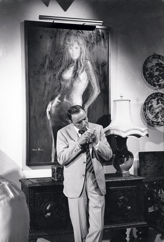 Frank Sinatra With Raquel Welch Painting, On the Set of The Lady in Cement, 1968