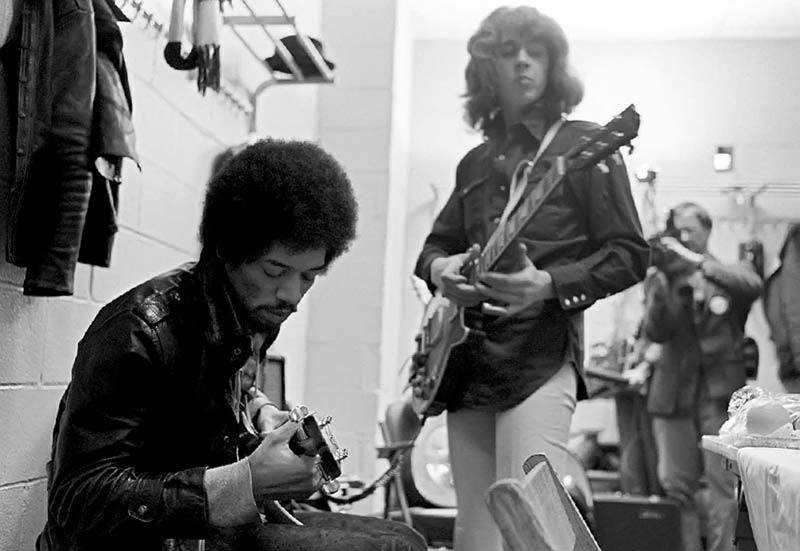 Jimi Hendrix and Mick Taylor Backstage at MSG, 1969