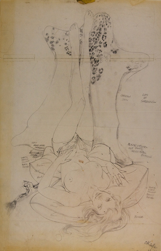 Study of a Reclining Bare-Breasted Woman with Leopard Skin, 1973