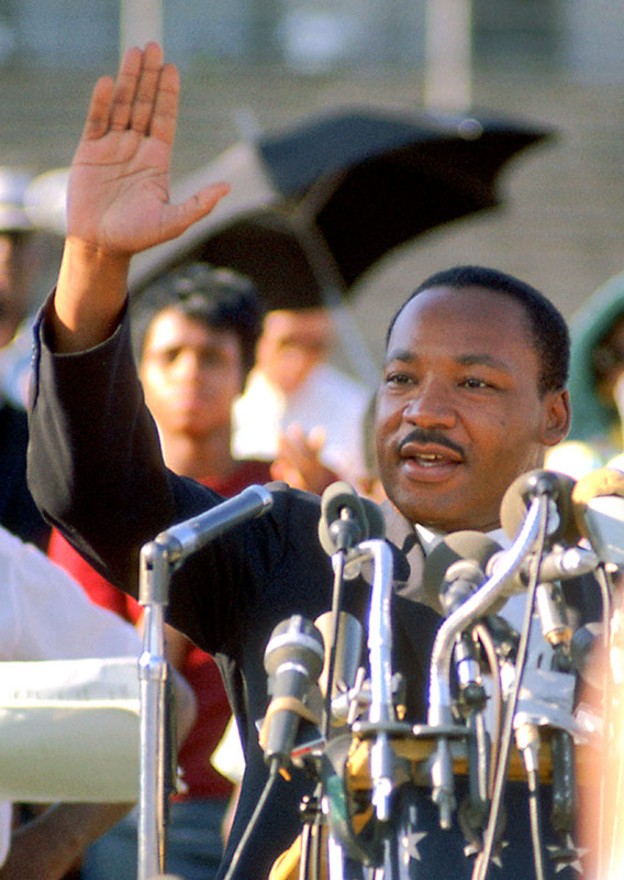 Martin Luther King Jr., Waving From Podium, Soldier Field, Chicago, 1966