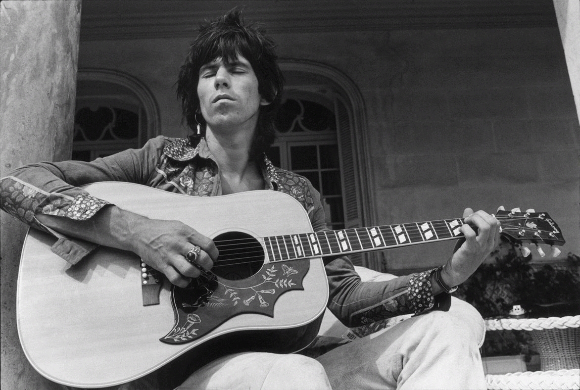 Keith Richards Playing Guitar Outside with Eyes Closed, Nellcôte, France, 1971