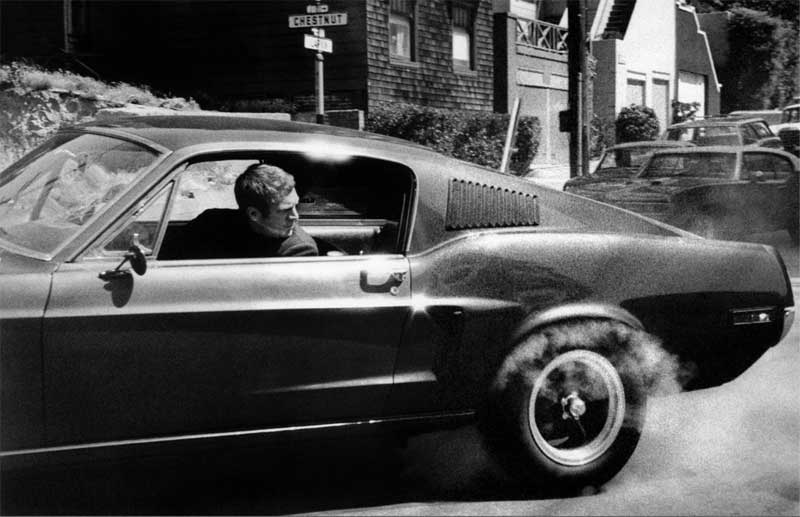 Steve McQueen in Mustang “Burning Rubber,” on the Set of Bullitt, San Francisco, 1968