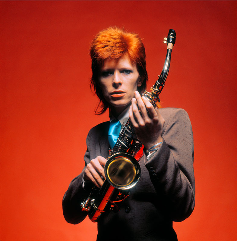 David Bowie Portrait Holding Sax Red, London, 1973