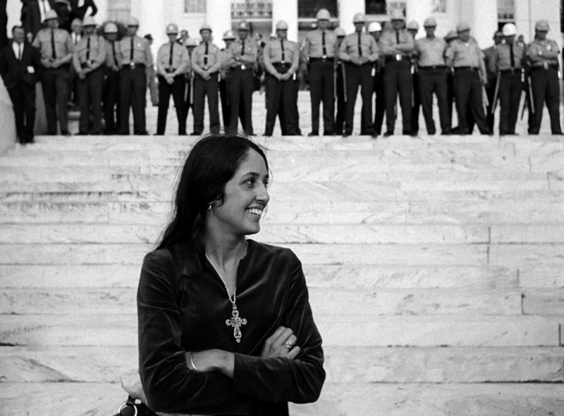 Joan Baez in Front of National Guard, Alabama State Capitol, 1965