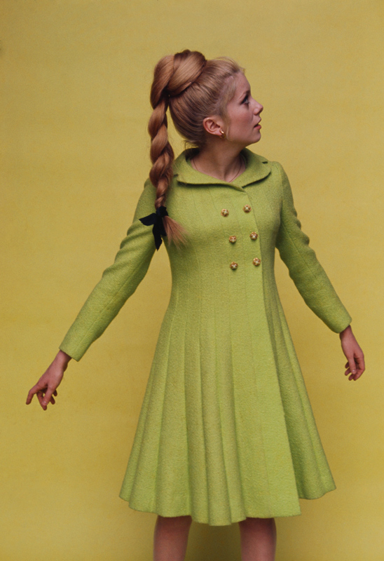 Catherine Deneuve Studio Portrait in Green Coat Dress, c. 1965