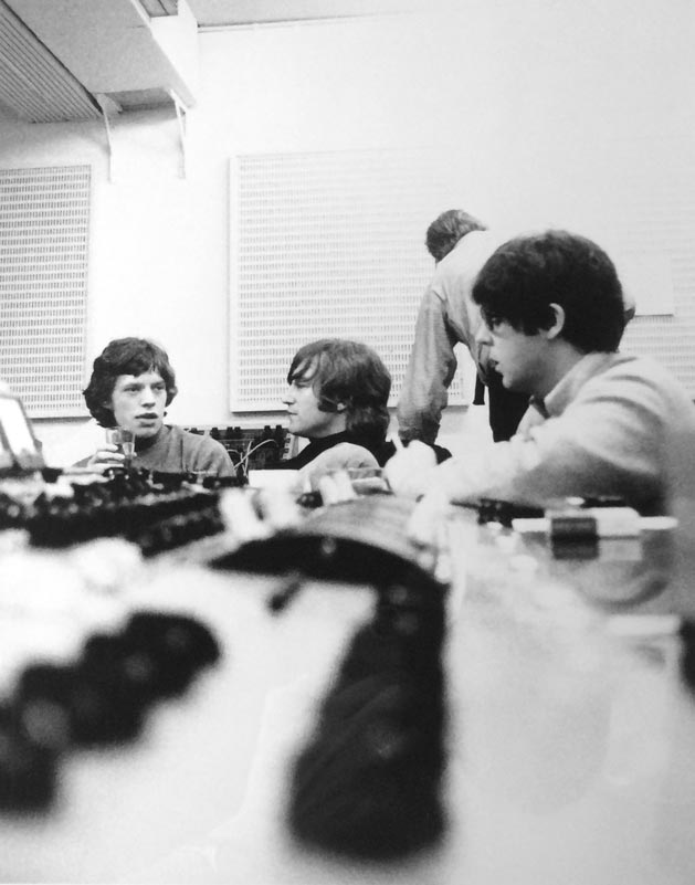Mick Jagger, John Lennon, Paul McCartney & George Martin in Studio, 1965