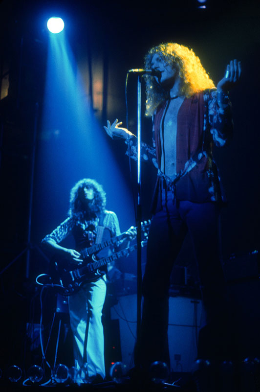 Jimmy Page and Robert Plant On Stage Under Blue Lights, NYC, February, 1975