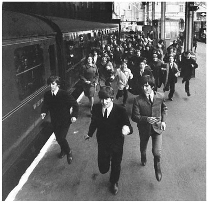 The Beatles Running on Train Platform, Marylebone Station, 1964