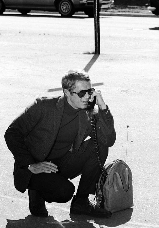 Steve McQueen Using Mobile Phone, on the Set of Bullitt, San Francisco, 1968