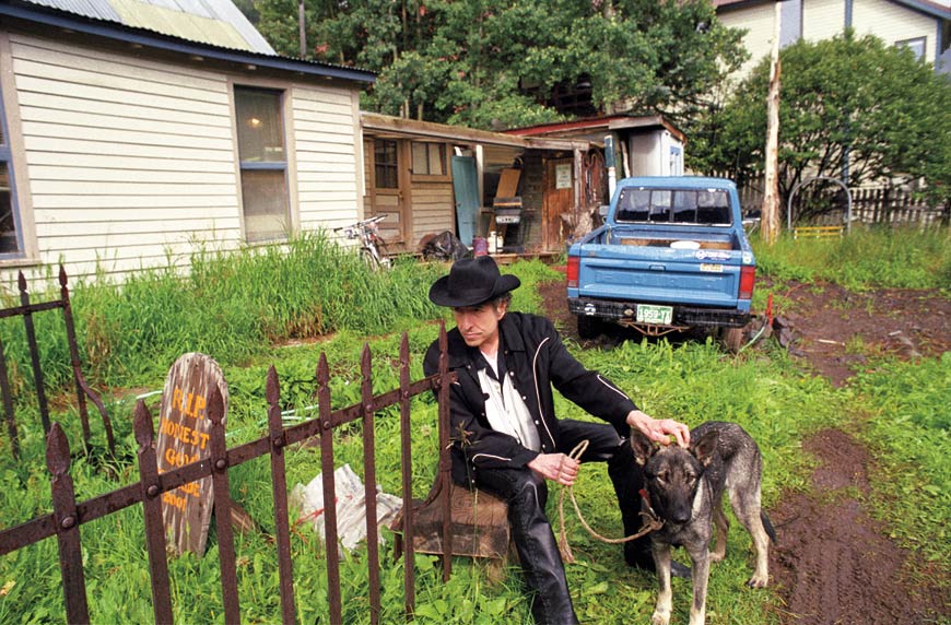 Bob Dylan Posing by a Tombstone, CO, 2000