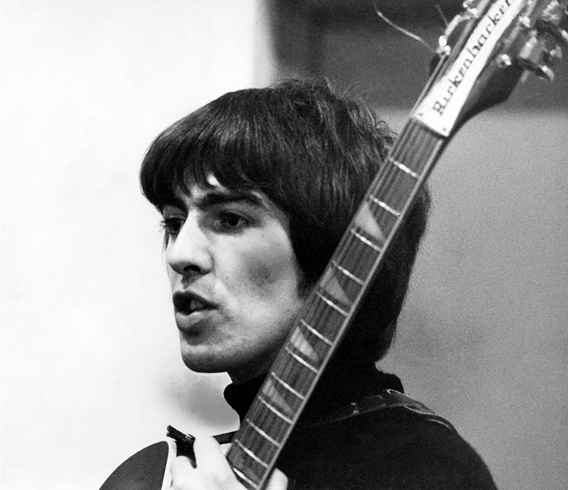 George Harrison with Rickenbacker, Abbey Road Studios, 1964