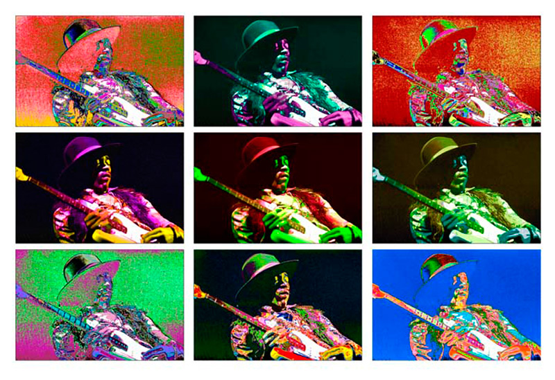 Jimi Hendrix Performing at Fillmore East, NYC, 1968 (3x3 Montage)