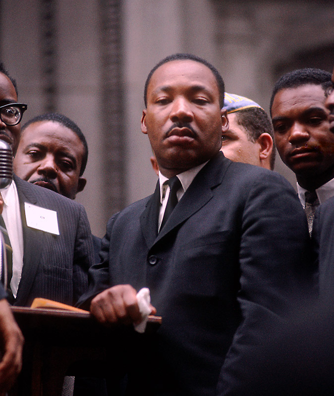Martin Luther King Jr., Stoic at Podium, City Hall, Chicago, 1966
