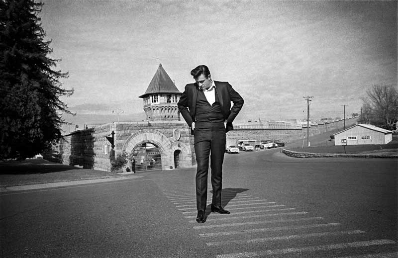 Johnny Cash Standing Outside Front Gate at Folsom Prison, Folsom, CA 1968