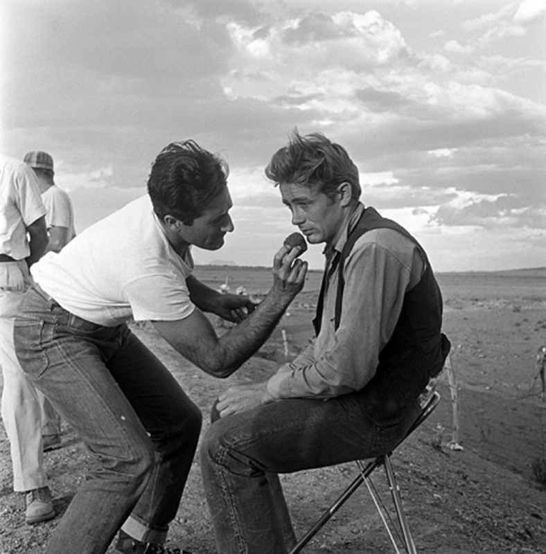 James Dean Behind The Scenes in Makeup Chair, on the Set of Giant, TX, 1955