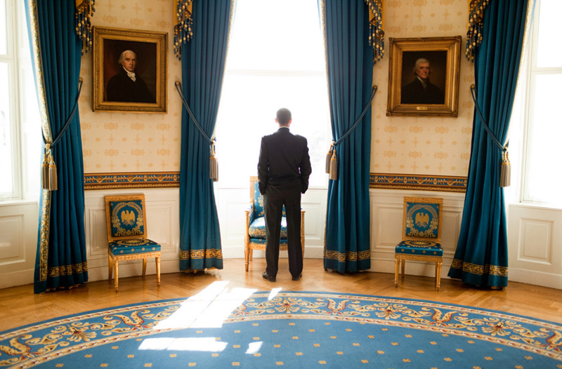 Barack Obama in the Blue Room at The White House, 2008