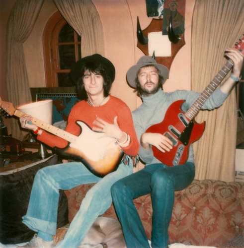 Ronnie Wood & Eric Clapton with Guitars, 1976